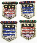 4 Hand-Beaded Appliques Bead Sequin Badge Patch Sew On NOS