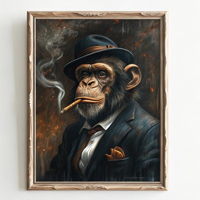 0_Herren Schimpanse Vintage Portrait Schimpanse trägt Kleidung Renaissance Tier