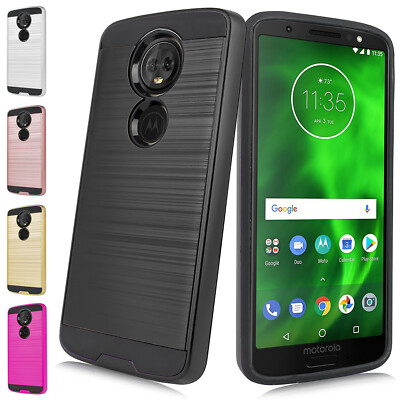 For Motorola Moto E5 Plus Brushed Impact Resistant Case Cover + Screen Protector
