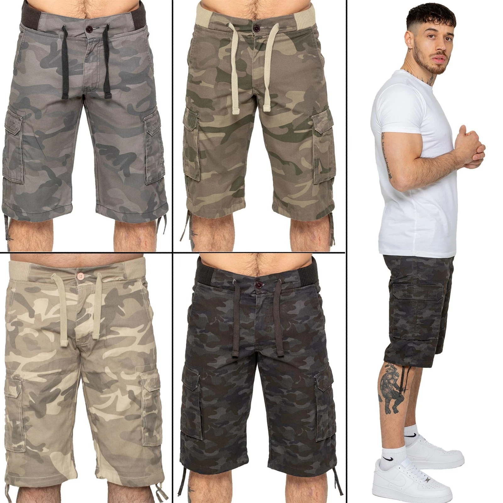 Enzo Cargo Mens Shorts Casual Camo Combat Summer Elasticated Half Pants
Opens in a new window or tab