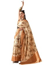 Women's Silk Blend Bagh Printed Saree With Unstitched Blouse