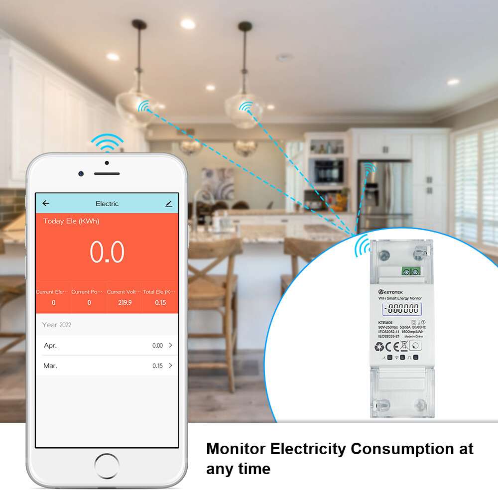 Tuya Smart stroommeter DIN-rail 1-fase, wifi, 8-in-1 stroommeter uitlezen, WLAN 2P 100A AC 80-300V Tuya Smart twee-richtingsmeter wisselstroommeter energiemeter met meervoudige bescherming