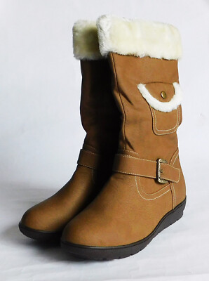 NEW WOMEN WARM FAUX  FUR LINED FLAT HEEL WINTER BOOTS COCO-03 / CAMEL SIZE 10