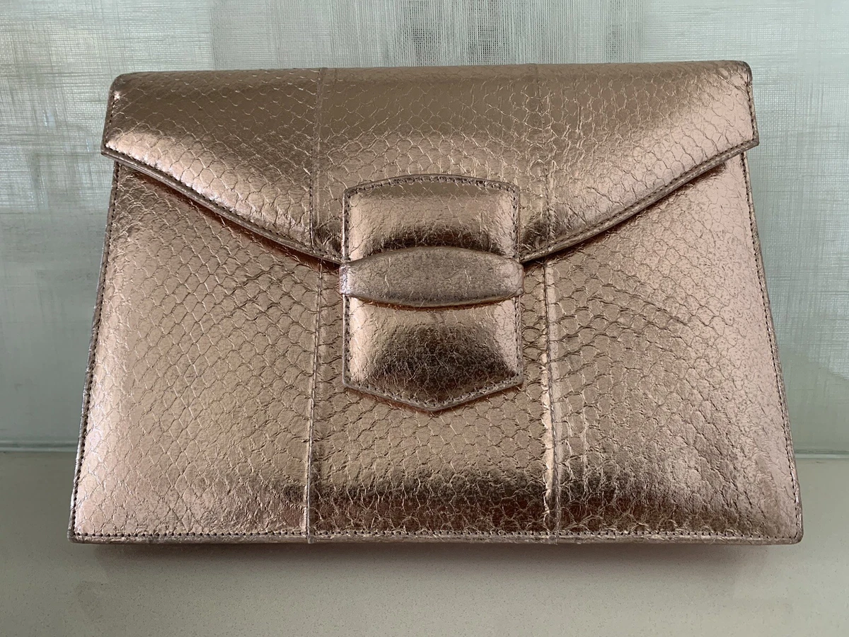 OSCAR DE LA RENTA Snakeskin Envelope Gold Clutch eBay