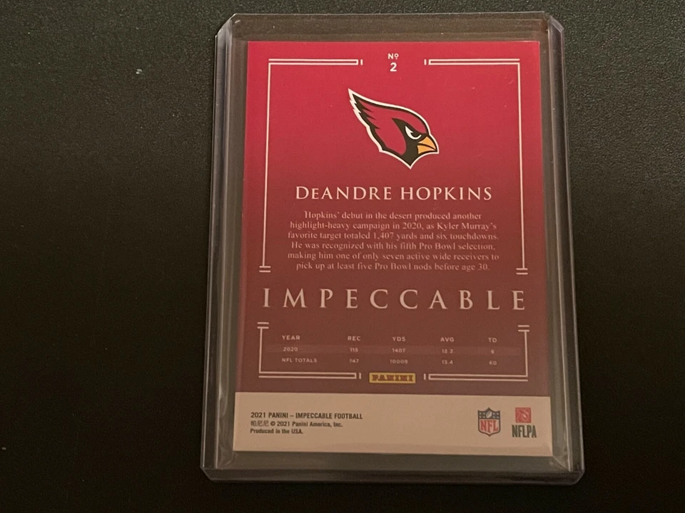 2021 Impeccable DeAndre Hopkins Silver Parallel 02/50 Card - Image 3 of 3