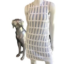 NEW Vince Camuto Lace Fringe Blue White Striped Dress Women's Size 4 NWT $168