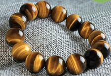 12/14mm Natural Yellow Tiger's Eye Stone Gemstone Beads Bracelet 7.5'' AAA