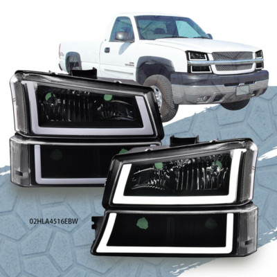 Black Housing LED DRL Headlights Clear Signal Bumper Fit For 2003-2007 Silverado