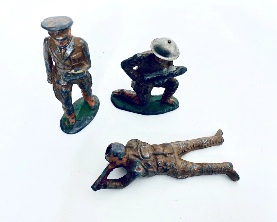 Lote De 3 Soldados Plomo Juguete De Colección Manoil Barclay US Francotirador, Mortero, Lectura Foto 2 de 4