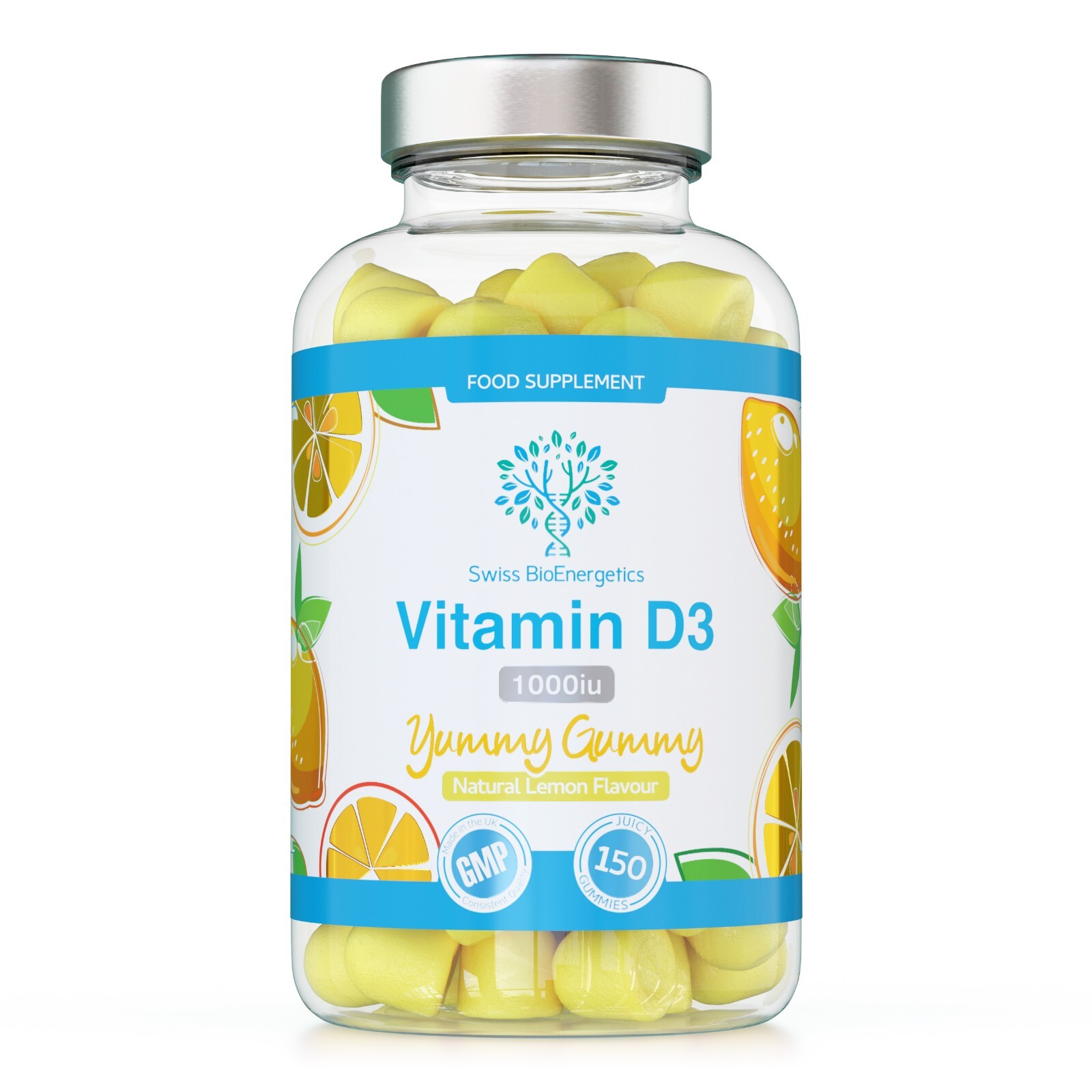 Vitamin D3 Gummies 25µg 1000IU - 150 Natural Lemon Flavour Chewable Yummy Gummie