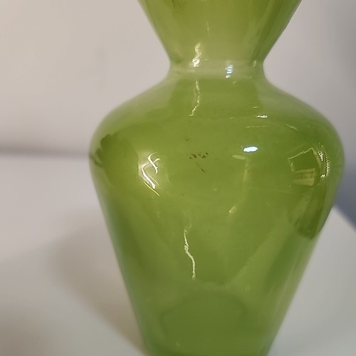 Vintage 4.5” Green Hand Blown Glass Vase - Picture 6 of 11