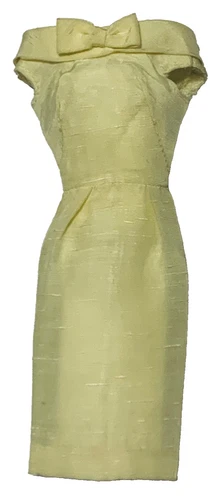 Vintage Barbie Doll PAK Pale Yellow Silk Sheath Cocktail Dress Fashion w/ Zipper