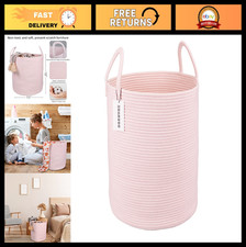 Cotton Rope Laundry Basket Hamper for Kids, Girls, Baby Nursery - Pink Storage