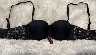 Adore Me 36C Push Up Convertible Strapless Roleplay Black Lace Sexy New