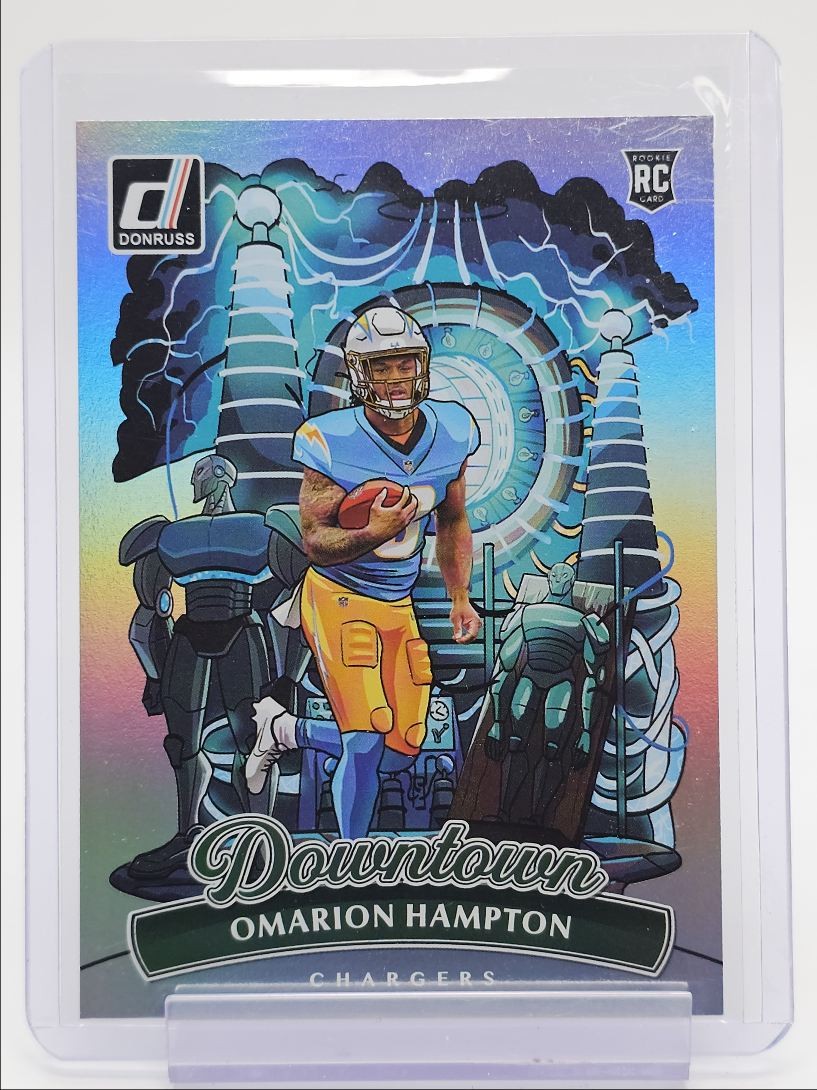 OMARION HAMPTON 2025 DONRUSS ROOKIE DOWNTOWN CASE HIT SP CHARGERS RC Q4856