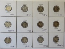 12 Mercury Dime Lot 1916-1945 P D S Mint Marks