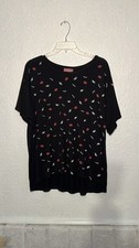 Rag Doll black, multi design, lips and eyes blouse size 1X