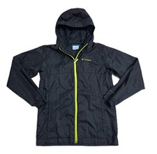 Columbia Boys Medium 10/12 Hooded Zip Windbreaker Rain Jacket Black Omnishield