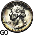 1947-S Washington Quarter, Rainbow Album Toner, Flashy Gem BU++