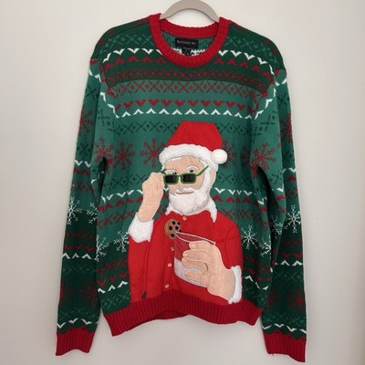 Blizzard Bay Men s Ugly Christmas Sweater Size Large Santa Claus Milk & Cookies