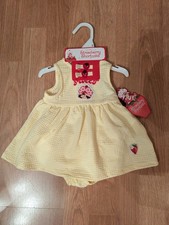 Strawberry Shortcake Yellow Baby Dress with Bloomers - 3 pc set with hair clips