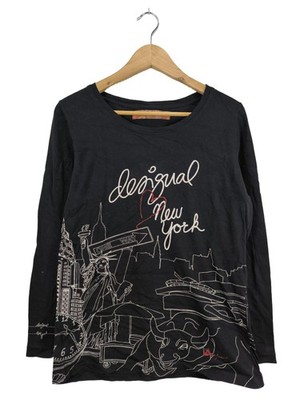 DESIGUAL Longsleeve Damen Shirt Gr. DE 42 schwarz-wollweiß Casual-Look