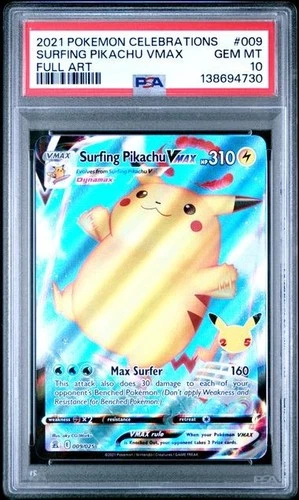 PSA 10 Gem Mint Surfing Pikachu Vmax 009/025 Celebrations Pokemon TCG