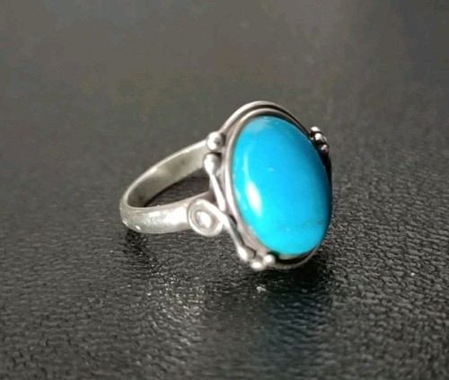 Ancienne Bague Pierre De Turquoise Monté Sur Argent Massif Taille : 54. - Picture 8 of 13