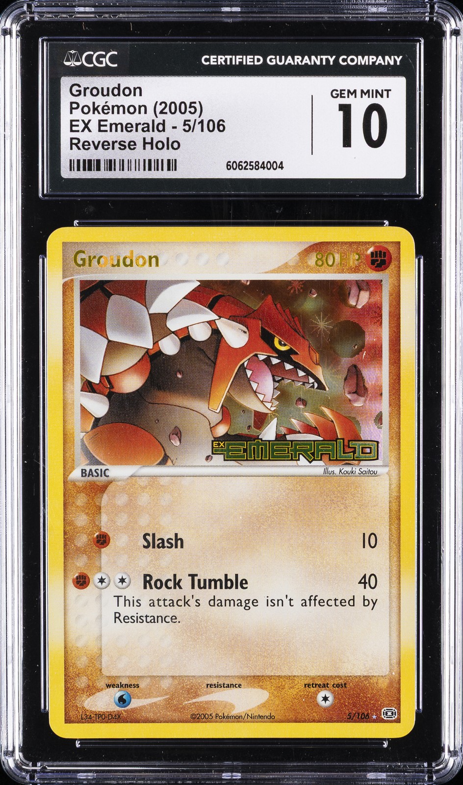 2005 EX EMERALD REVERSE HOLO #5 GROUDON CGC 10