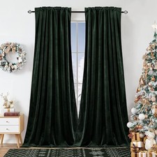 Dark Green Velvet Curtains for Bedroom 52"W x 84"L Pack of 2 Darkgreen