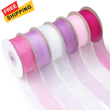 Mlurcu Sheer Ribbon Organza 1 Inch x 150Yd 6 Rolls Pink Series