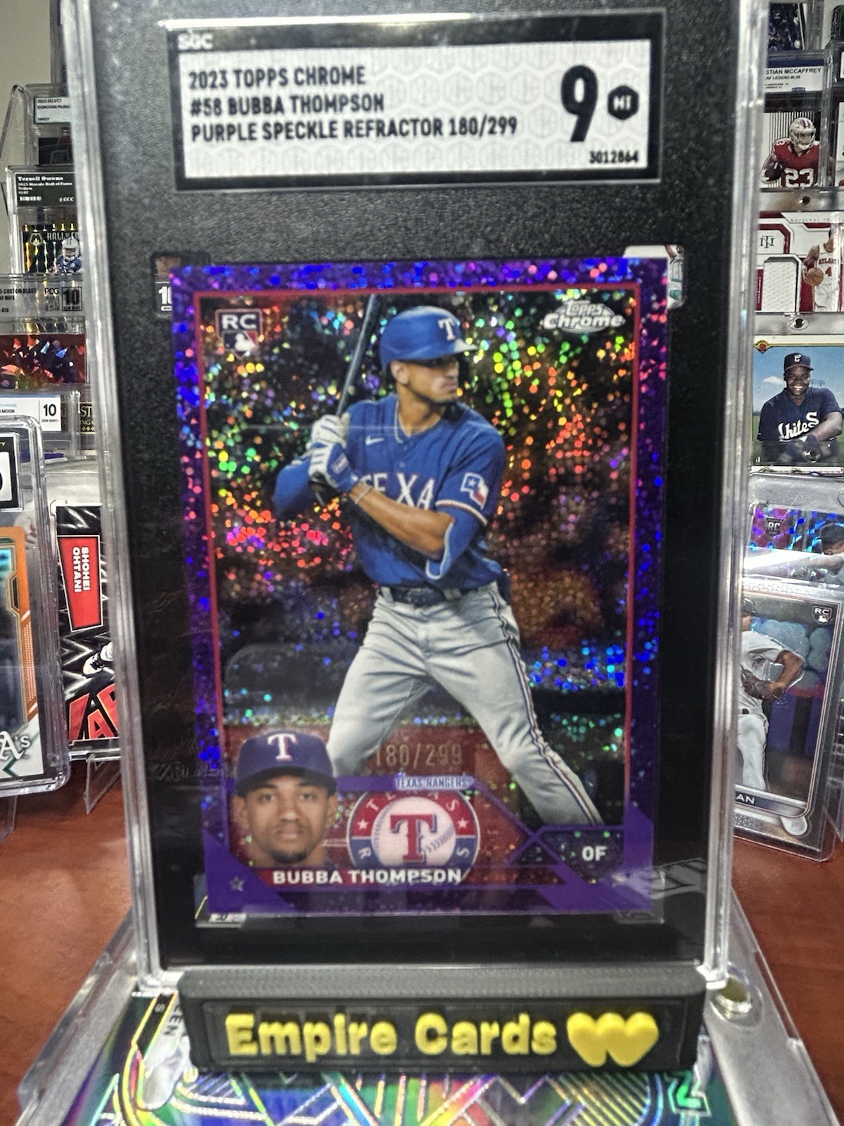 Topps Chrome 2023 Purple Speckle Refractor Bubba Thompson #58 RC /299 SGC 9