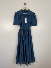 Me+Em Dress Size Uk 14 Blue Midi Shirt Chambray Tiered Light Denim Tea Belted