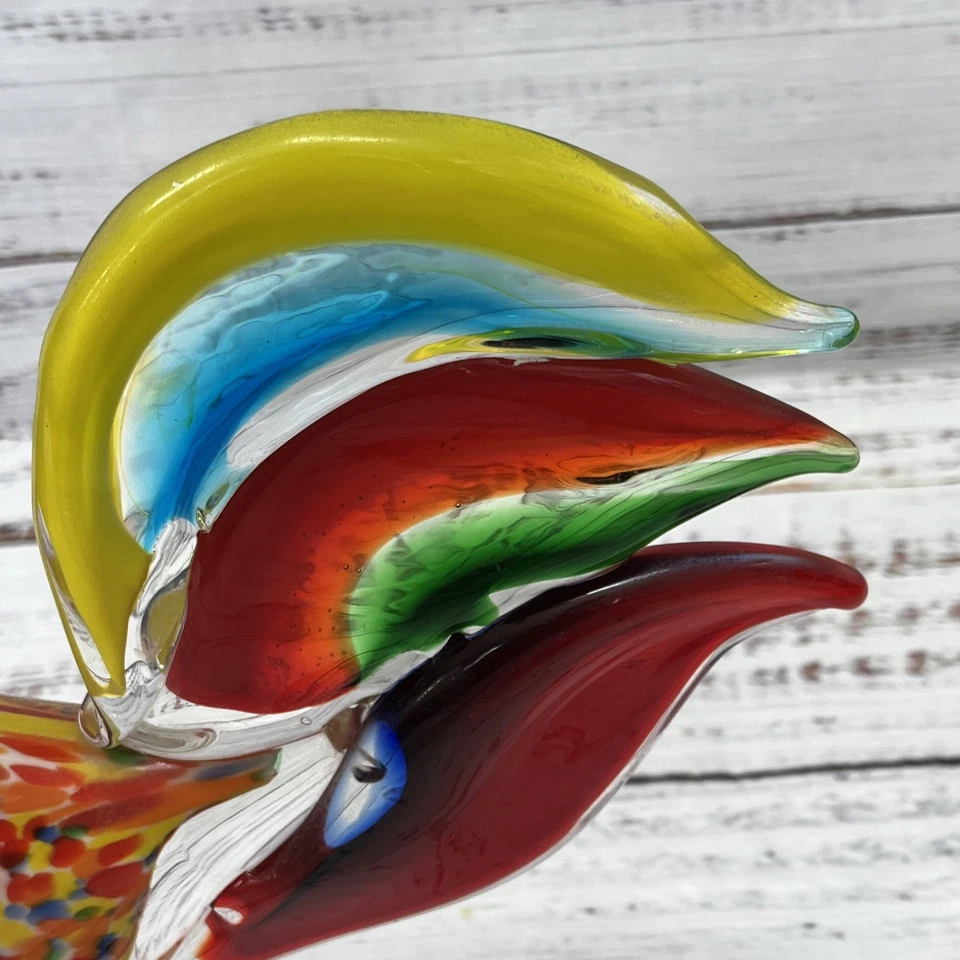 Murano Style Hand Blown Art Glass Colorful Large Rooster 9 3/4" Tall - Image 2 of 4