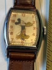 RARE 1940s Mickey Mouse Wristwatch Ingersoll Disney Vintage Collectible Works!