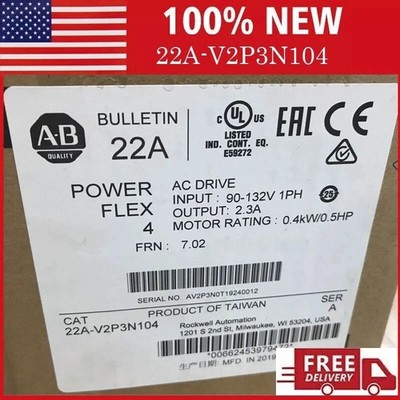 NEW AB 22A-V2P3N104 SER A PowerFlex 4 0.4KW 0.5HP AC Drive 22A-V2P3N104