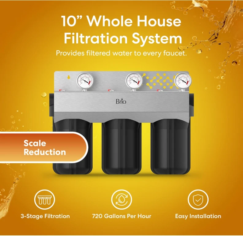 Brio Whole House Water Filter System w/Gauges | 3 Stage Fast-Flow Filtration (Se - Image 3 of 4