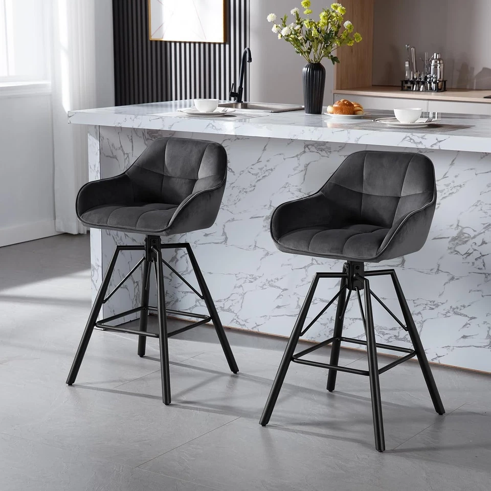 WOLTU Barhocker 2er Set drehbar Bistrohocker Tresenhocker mit Lehne Dunkelgrau - Bild 2 von 4