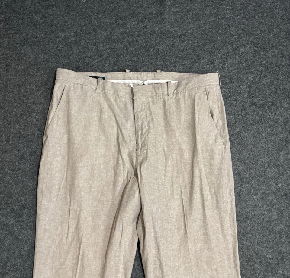 Pantalones informales Perry Ellis para hombre 38x30 beige mezcla de lino Foto 3 de 4