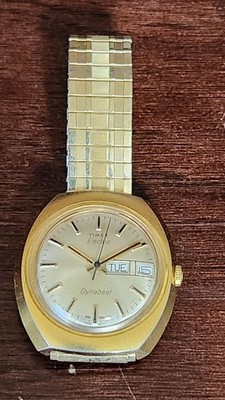 Vintage Mens 1970's Gold Tone Timex Electric Dynabeat Day/ Date ~ Running Great 