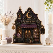 Personalized Enchanted Shop Wooden Block 2D Flat, Halloween Witchy Gothic Decor