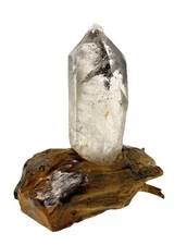 5” Clear Garden Quartz Crystal Free Form Tower With Custom 7” Wood Holder