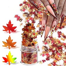 Holographic Glitters Fall Maple Leaf Shaped Nail Art Sequins yellow yellow