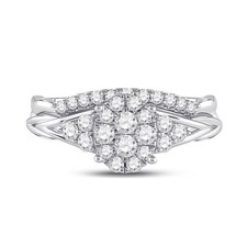 10kt White Gold Womens Round Diamond Bridal Wedding Engagement Ring Band Se