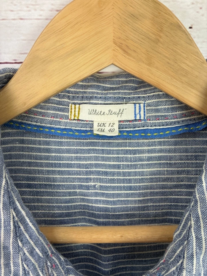 White Stuff Stripe Linen Shirt Dress Blue Size UK 12 Casual Long 100% Linen - Image 2 of 4