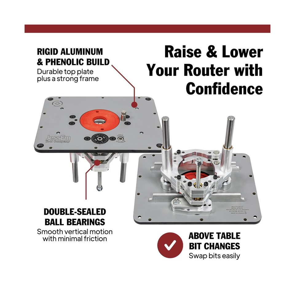 JessEm 02310 Rout-R-Lift II Router Lift and 02030 10-Piece Insert Ring ...