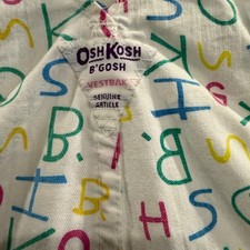 Vtg OshKosh B'gosh USA White Alphabet Print Corduroy Overalls Vestbak 18 Mos