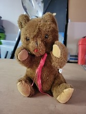 Vintage Eden Teddy Bear Brown Plush 10 Stuffed Animal Red Ribbon