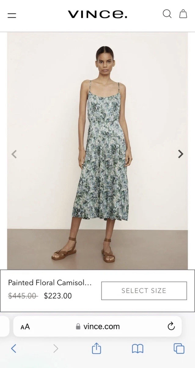vince floral pleated camisole dress VINCE. Floral-print pliss-satin midi dress