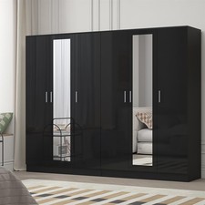 REFLECT Black Gloss Wardrobe Bundle - 3dr Mirror + 3 Door Mirror - Black / Black